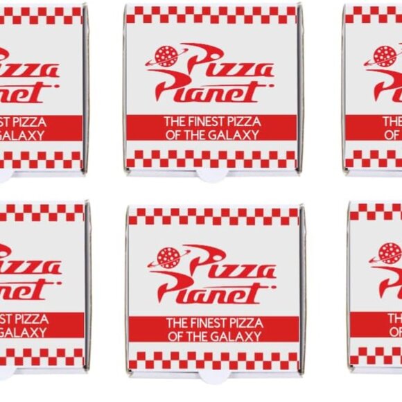 Mini Fun Pizza Planet White Pizza Boxes with Red Checkered Design, Pizza Planet - Picture 3 of 3